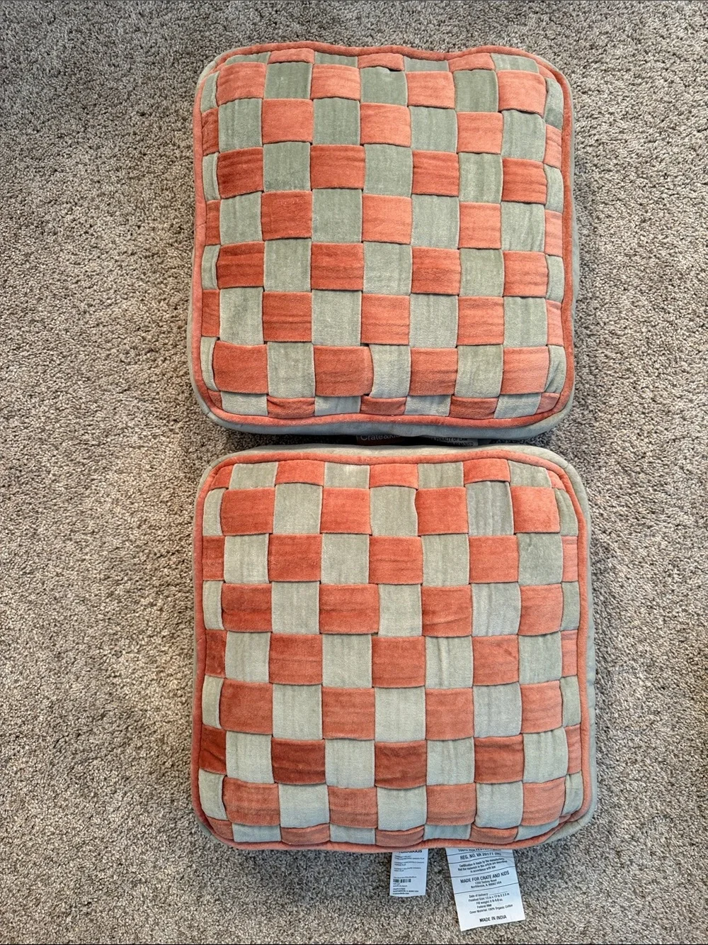 Crate & Barrel Harriet Velvet Square Pillow - A Pair